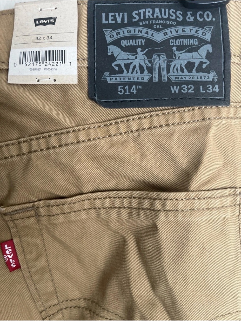 Levi's 514 Straight Fit Chinos in Tan Mens 32W x 34L NWT
